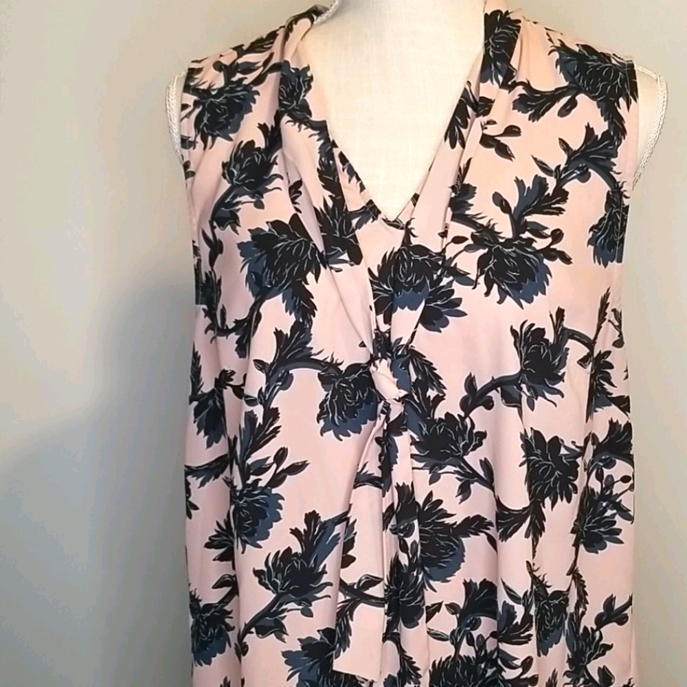Blush, blue and black floral sleeveless top